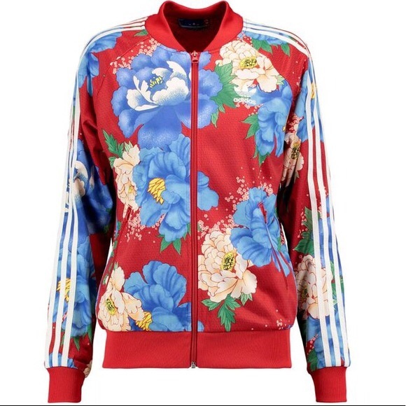 Adidas red floral jacket Clearance